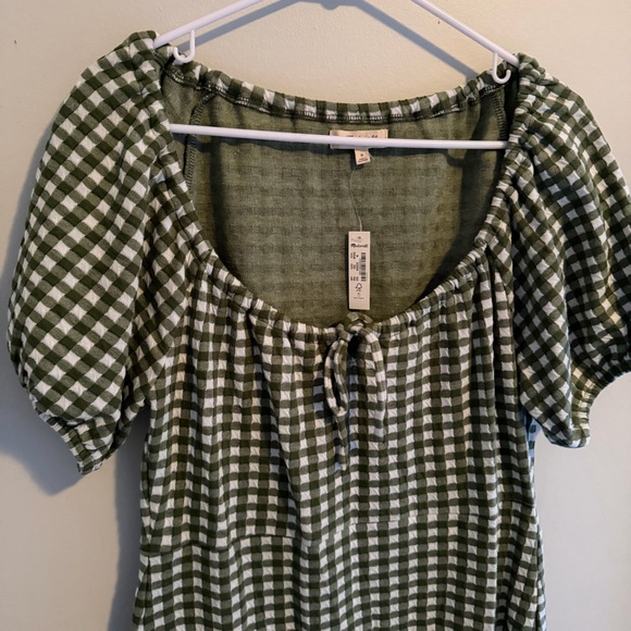 Madewell | Jacquard Puff-Sleeve Mini Sun Dress in Gingham Check Print Green NEW - Picture 6 of 9